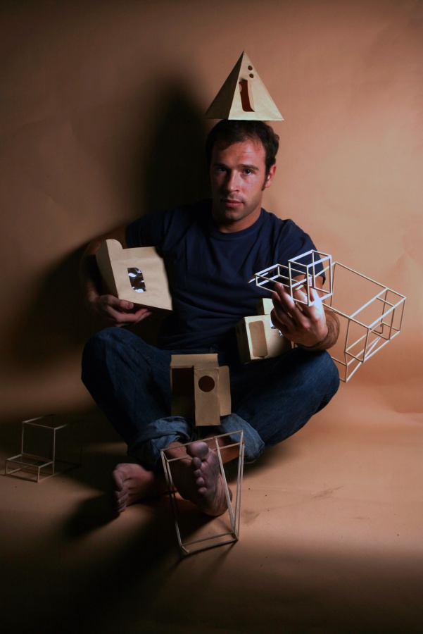 Vincenzo Raccuglia with his cardboard designs. 2009